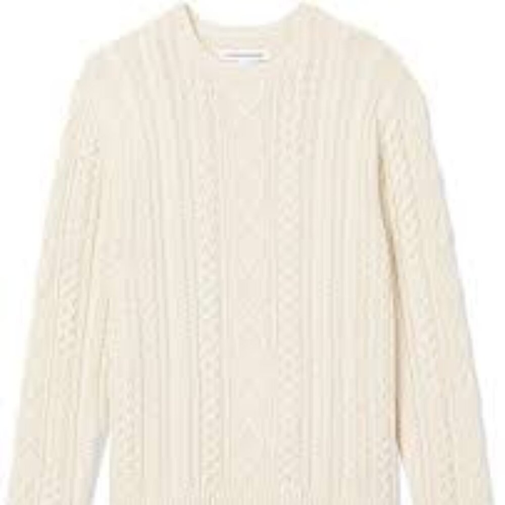 Mens Long-Sleeve 100% Cotton Fisherman Cable Crewneck Sweater